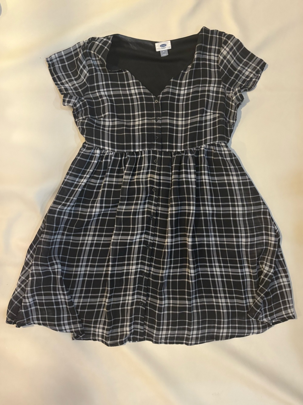 Old Navy Black and White Plaid Button-Front Skater Dress